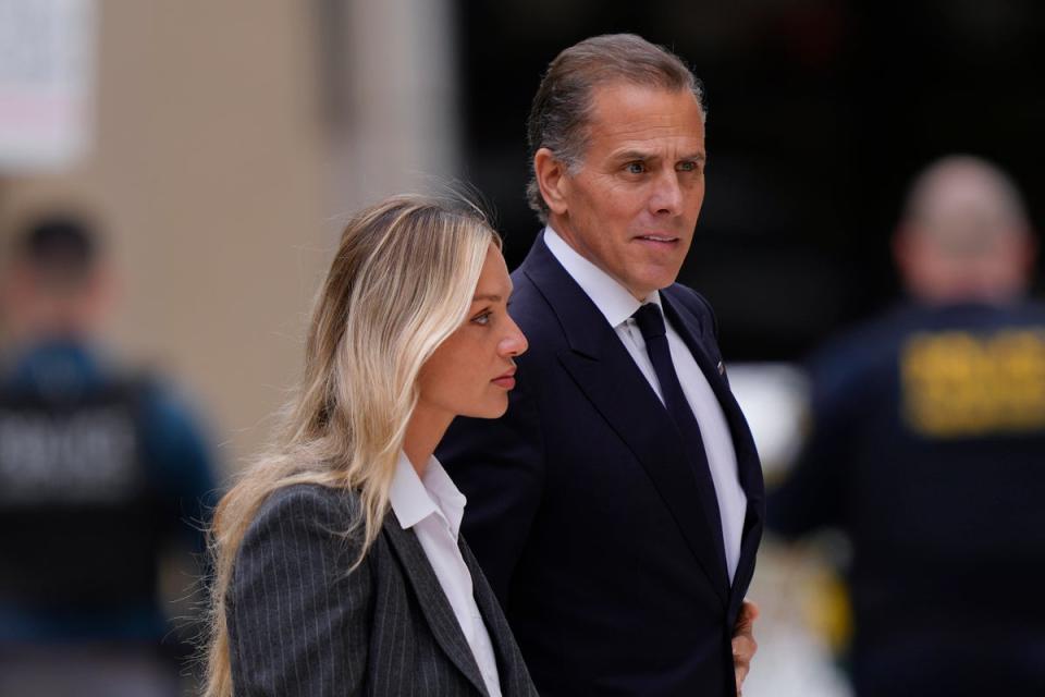 Hunter Biden and his wife Melissa Cohen Biden leave a federal courthouse in Delaware on June 11. An initial statement from Donald Trump’s campaign reportedly offered well wishes to Hunter Biden after his conviction (AP)