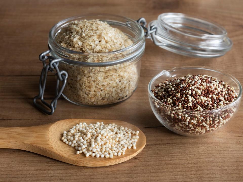 Various colored quinoa grains.