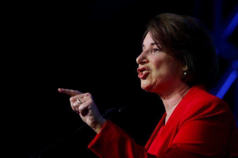 FILE PHOTO: U.S. Democratic presidential candidate Amy Klobuchar speaks at a North Carolina Democratic Party event in Charlotte, North Carolina