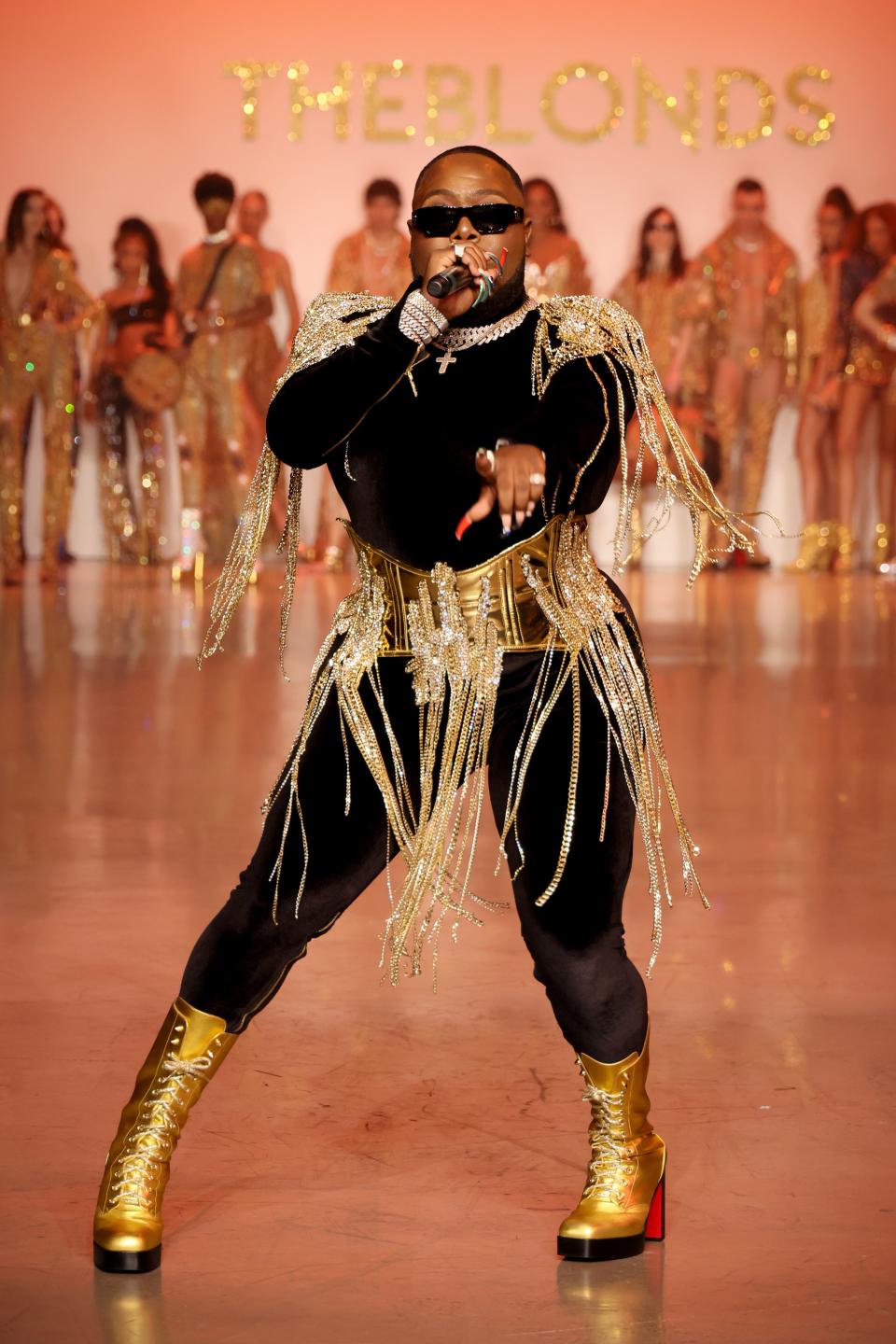 NEW YORK, NEW YORK - SEPTEMBER 14: Saucy Santana performs on the runway at the The Blonds fashion show during September 2022 New York Fashion Week: The Shows at Gallery at Spring Studios on September 14, 2022 in New York City. (Photo by Dia Dipasupil/Getty Images for NYFW: The Shows) ORG XMIT: 775867785 ORIG FILE ID: 1423776560
