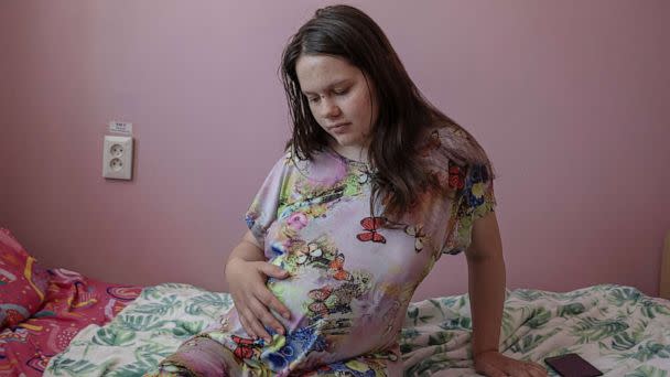 PHOTO: Pregnant Viktoriya Sokolovska, 16, sits inside Pokrovsk maternity hospital, Donetsk region, eastern Ukraine, June 28, 2022. (Marko Djurica/Reuters)