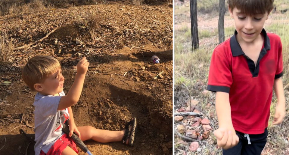 Images of Riley spotting Australian Sapphires. Left is him at 3 years old, right is him now. 