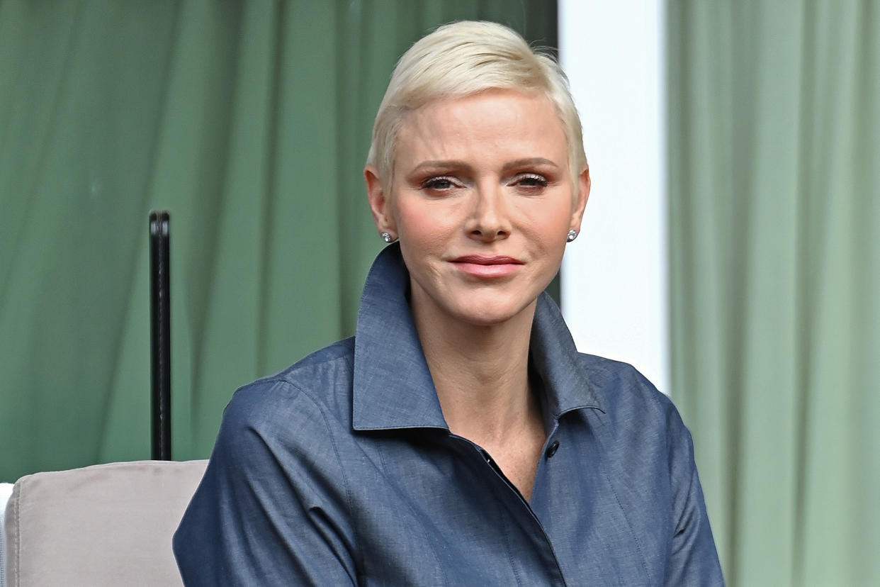 MONACO, MONACO - MAY 07: (EDITOR'S NOTE : NO TABLOIDS WEB & PRINT)  Princess Charlene of Monaco attends the Sainte Devote Rugby Tournament on May 07, 2022 in Monaco, Monaco. (Photo by Pascal Le Segretain/SC Pool - Corbis/Getty Images)