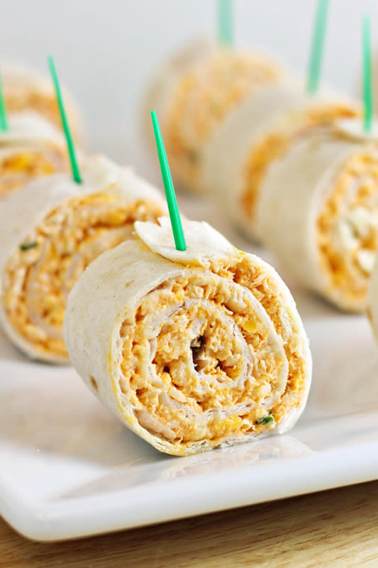 <p>Homecooking Memories</p><p><strong>Get the recipe: </strong><a href="https://homecookingmemories.com/buffalo-chicken-tortilla-pinwheels/" rel="nofollow noopener" target="_blank" data-ylk="slk:Buffalo chicken Tortilla Pinwheels;elm:context_link;itc:0;sec:content-canvas" class="link "><strong>Buffalo chicken Tortilla Pinwheels</strong></a></p>