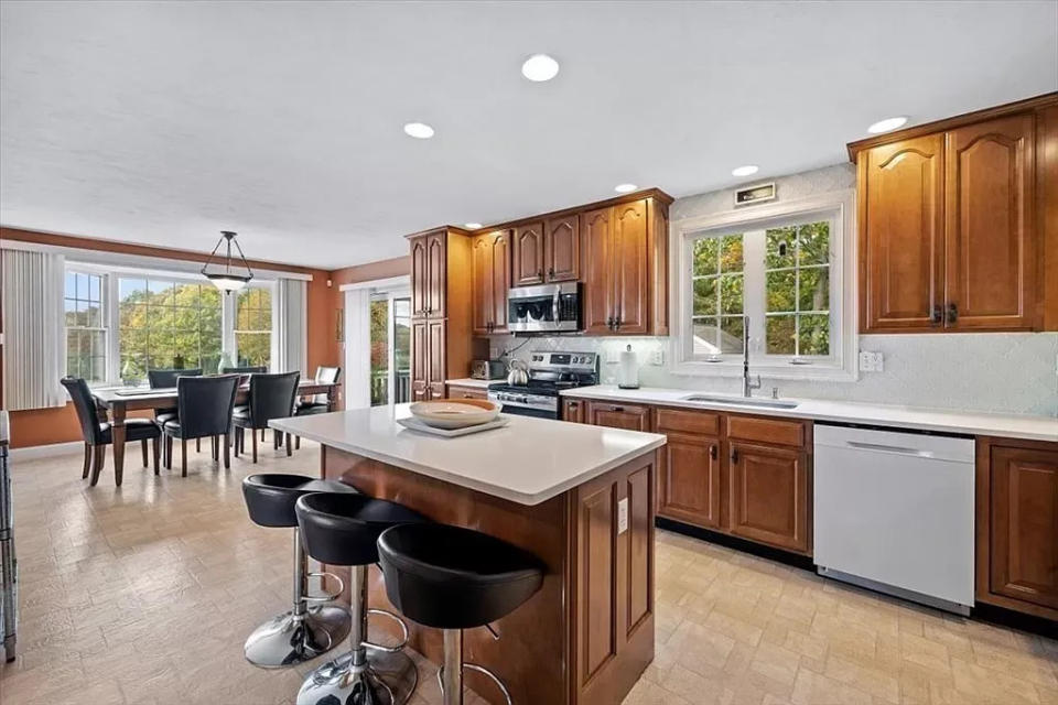 This house at 82 Eisenhower Drive in Brockton that sold for $750,000 on Jan. 4, 2024, has a stunning kitchen with quartz countertops and top-of-the-line appliances, according to the real estate listing. This property was sold by Deric Lipski, Keller Williams Realty.