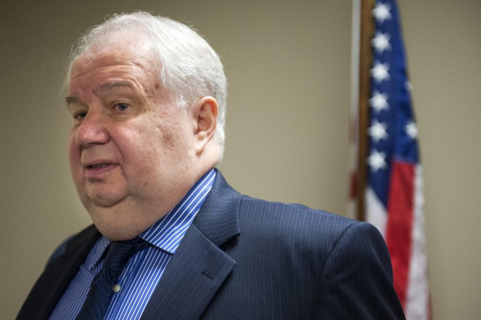 Sergey Kislyak, Russia’s ambassador to the U.S. speaks with reporters at the Center for the National Interest in Washington in 2013. (Photo: Cliff Owen/AP)