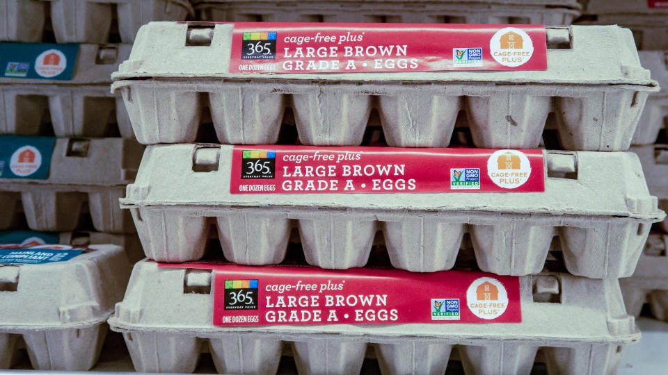 Laguna Niguel, CA / USA - 06/30/2019:Packages of Organic Eggs on Display at a Whole Foods Grocery Store.