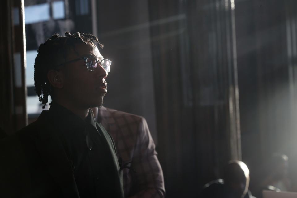 Kennedy Chandler, former Briarcrest standout and University of Tennessee point guard, awaits his name being called during an NBA Draft party at the Hyatt Centric in Downtown Memphis, Tenn. on Thursday, June 23, 2022.