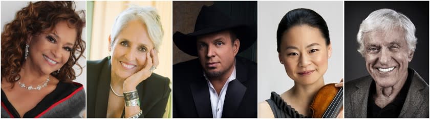 From left to right, Debbie Allen, Joan Baez, Garth Brooks, Midori and Dick Van Dyke are the 43rd Kennedy Center honorees.