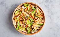 The dressing—peanut butter, soy sauce, vinegar, honey, garlic, and vegetable oil—is one you’re going to want to make again for other salads (or even as a dip for crudités or a sandwich spread). <a href="https://www.bonappetit.com/recipe/udon-with-chicken-and-garlicky-peanut-dressing?mbid=synd_yahoo_rss" rel="nofollow noopener" target="_blank" data-ylk="slk:See recipe.;elm:context_link;itc:0;sec:content-canvas" class="link ">See recipe.</a>