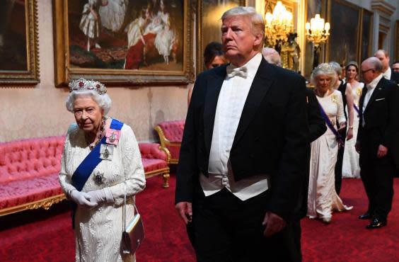 Queen Elizabeth II and President Trump at state banquet in June (AFP/Getty)