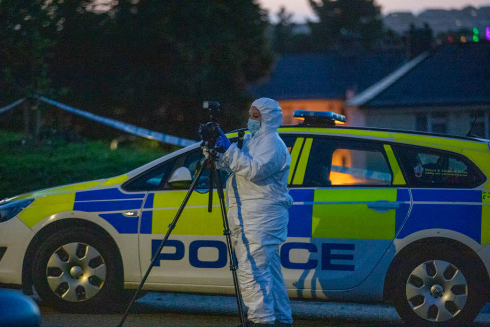 Police on the the scene following a shooting in Keyham. Source: William Dax/Getty