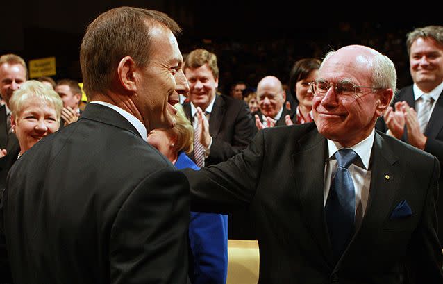 Tony Abbott and John Howard in 2010. Photo: Getty
