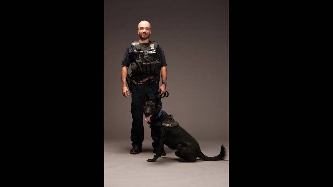 Kansas City Police Officer James Muhlbauer was killed in a crash Wednesday, Feb. 15, 2023. His police dog and a pedestrian also died in the incident.