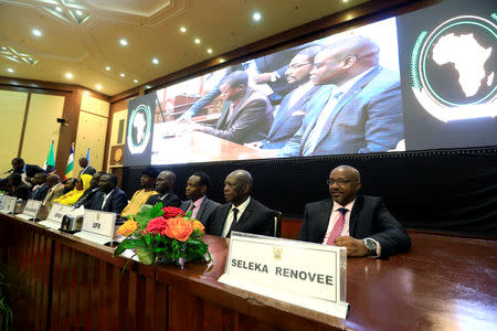 Representatives of different Central African Republic armed groups are seen during the signing of a peace deal between the Central African Republic government and 14 armed groups following two weeks of talks in the Sudanese capital Khartoum, Sudan, February 5, 2019. REUTERS/Mohamed Nureldin Abdallah