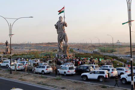 Newly unveiled statue in Kirkuk pays tribute to the Peshmerga, Iraqi Kurdistan's main fighting forces in Kirkuk, Iraq September 23, 2017. REUTERS/Ako Rasheed