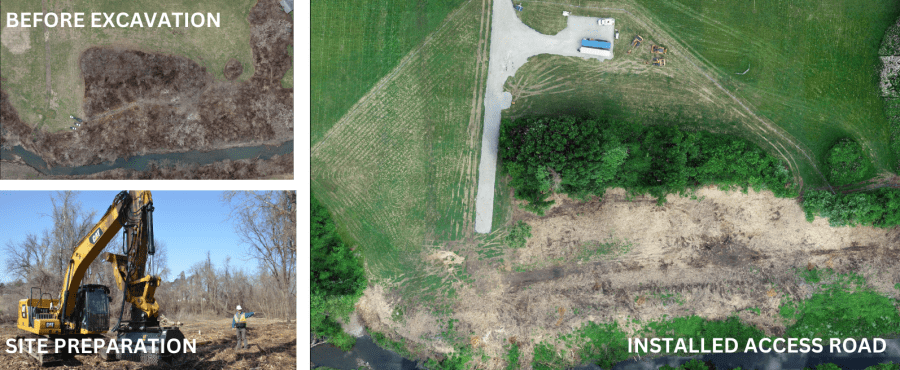 The Coldwater Creek Site 386, a Hazelwood School District Property, needed extensive preparation before remediation could begin. This involved clearing dense brush, grading and adding an access road and lot to store equipment. (Courtesy: U.S. Army Corps of Engineers)