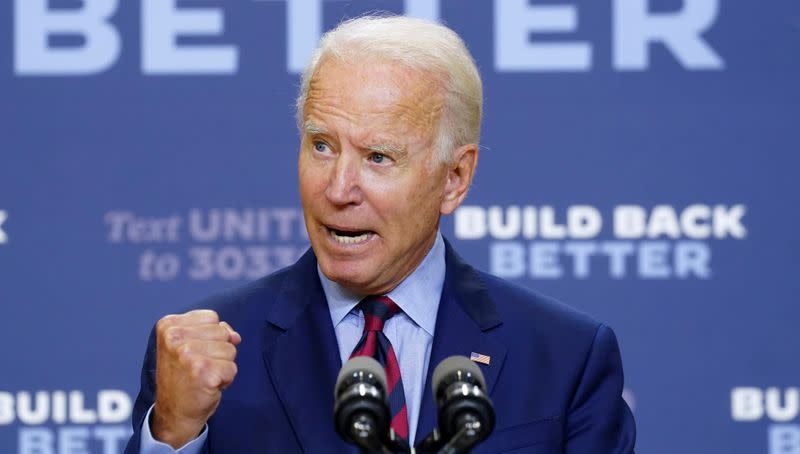 Democratic U.S. presidential nominee Biden discusses U.S. economy during coronavirus pandemic in Wilmington, Delaware