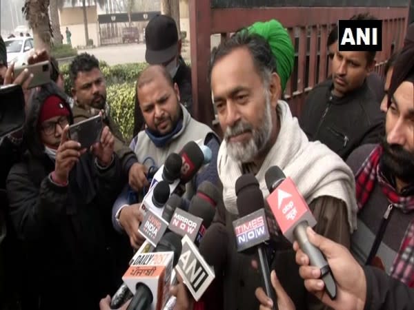 Yogendra Yadav, chief of Swaraj India speaking to media in New Delhi on Sunday. (Photo/ANI)