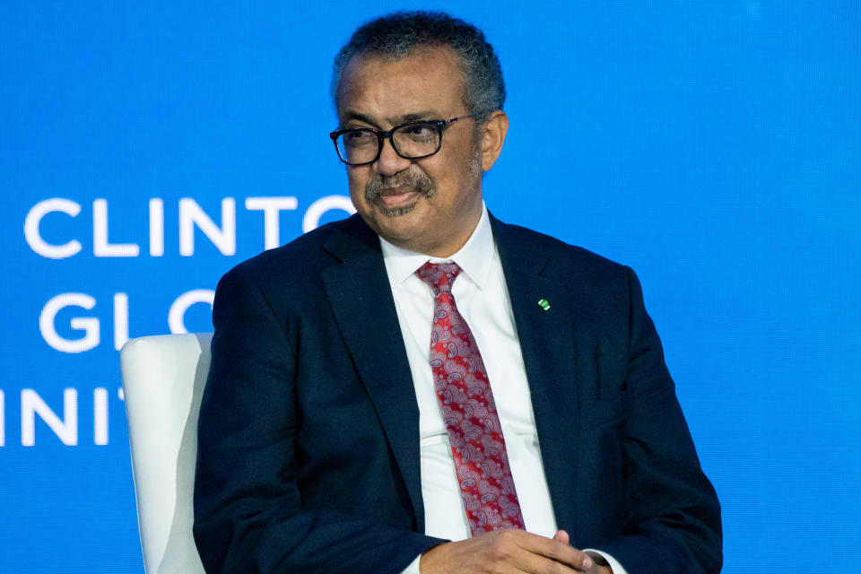 Tedros Adhanom Ghebreyesus, director general of the World Health Organization, participates in the Clinton Global Initiative, Tuesday, Sept. 20, 2022, in New York. (AP Photo/Julia Nikhinson)