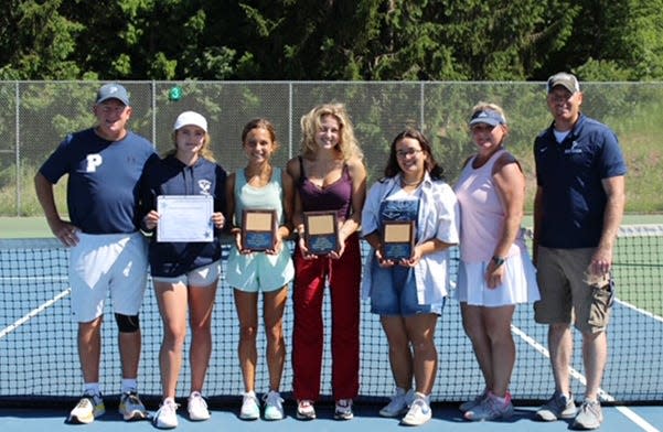 The Petoskey High School tennis team recently handed out team honors. MaRynn Corey earned the Dree Lo Memorial Scholarship, Emma Markham took home MVP honors and Martina Gatti and Abby Donovan earned Most Improved within doubles.