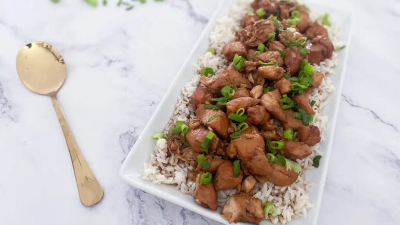 Platter of bourbon chicken 