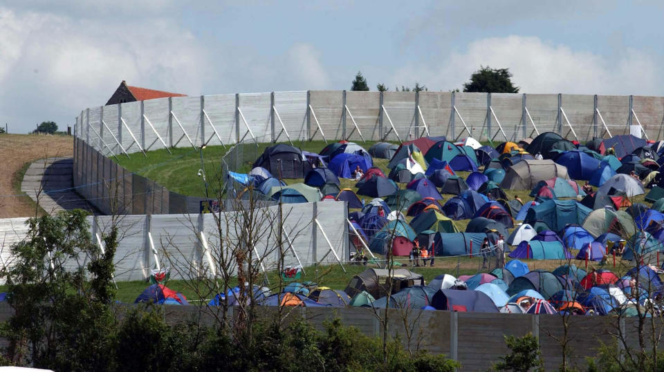 The security fence at Glastonbury Festival at Worthy Farm, Pilton