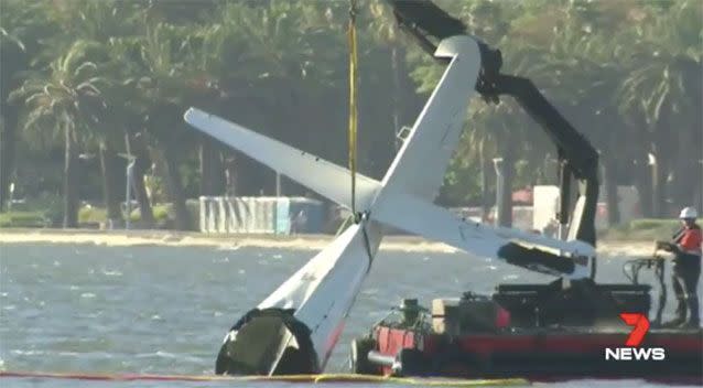 Part of the plane has been recovered from the Swan River. Source: 7 News