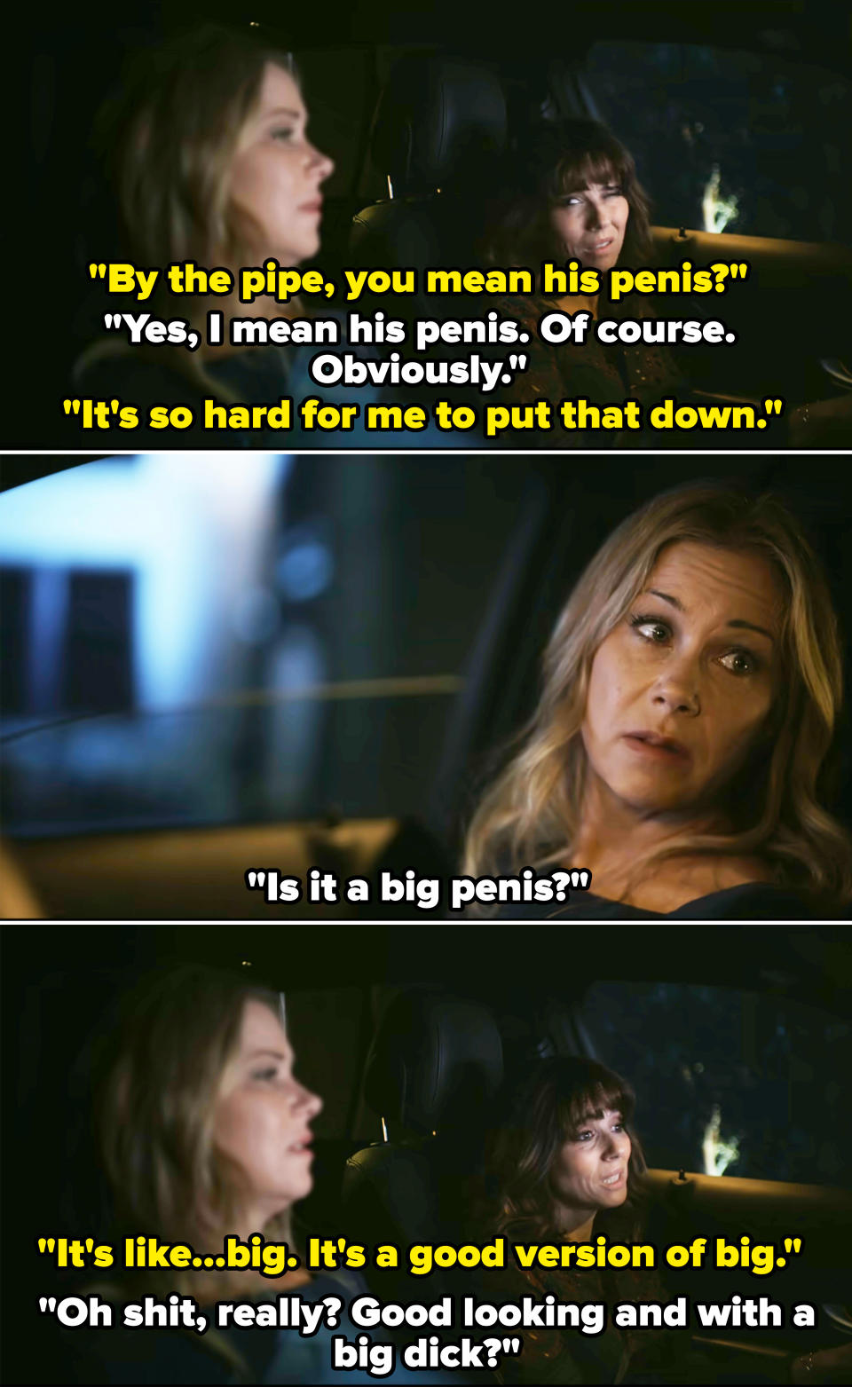 Jen and Judy joking about Steve's penis, with Judy revealing that it's big