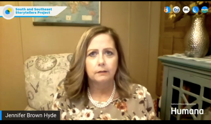 Jennifer Hyde Brown in a screengrab from a 2021 online USA Today Storytellers event on "Growing Up." Brown shared her story of being a survivor of a 1976 California school bus kidnapping when she was 9 years old