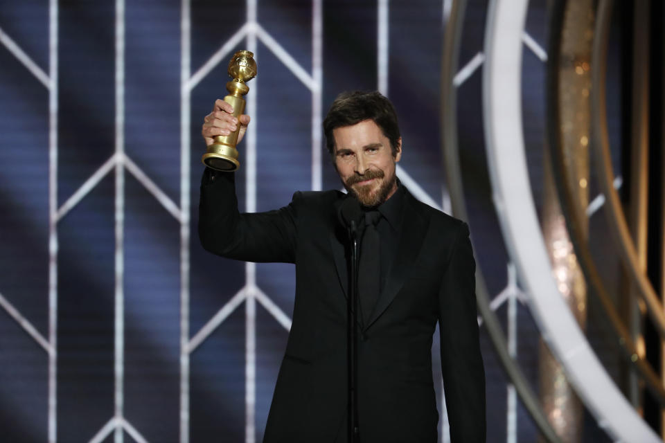 Christian Bale from “Vice” accepts the Best Actor in a Motion Picture – Musical or Comedy award onstage during the 76th Annual Golden Globe Awards.