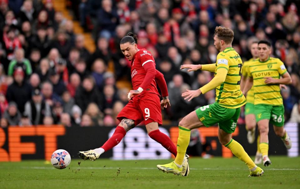 Sharing the burden: Darwin Nunez was among five different goal scorers for Liverpool (Liverpool FC via Getty Images)