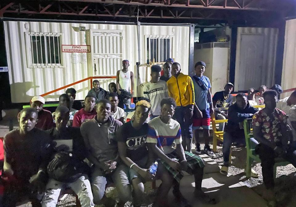 A group of migrants waiting at a reception center in Ouanaminthe, Haiti, after being returned from the Dominican Republic. They are among 13,805 Haitians who were deported from the neighboring country in January, according to the United Nations International Organization for Migration.