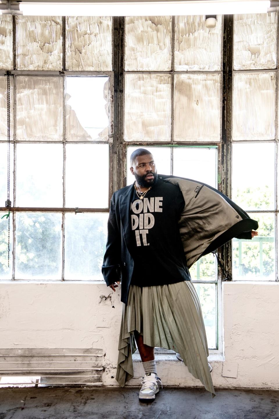 Designer Marquise Miller outside his studio in DLTA on Monday, Feb. 14, 2022 in Los Angeles, CA.