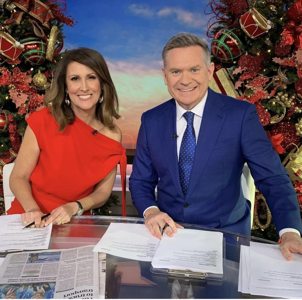 TV presenter Michael Usher presenting Sunrise with Natalie Barr in December 2021. 