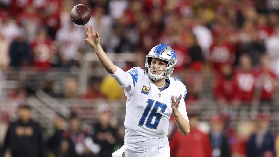 Goff throwing the ball during the third quarter against the San Francisco 49ers in the NFC Championship. - Ezra Shaw/Getty Images