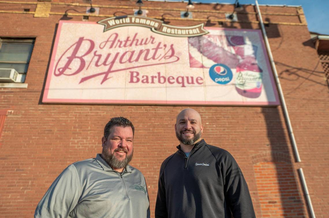 The new owners of Arthur Bryant’s Barbeque are Chris Stuewe, left, and Andrew Miller. 