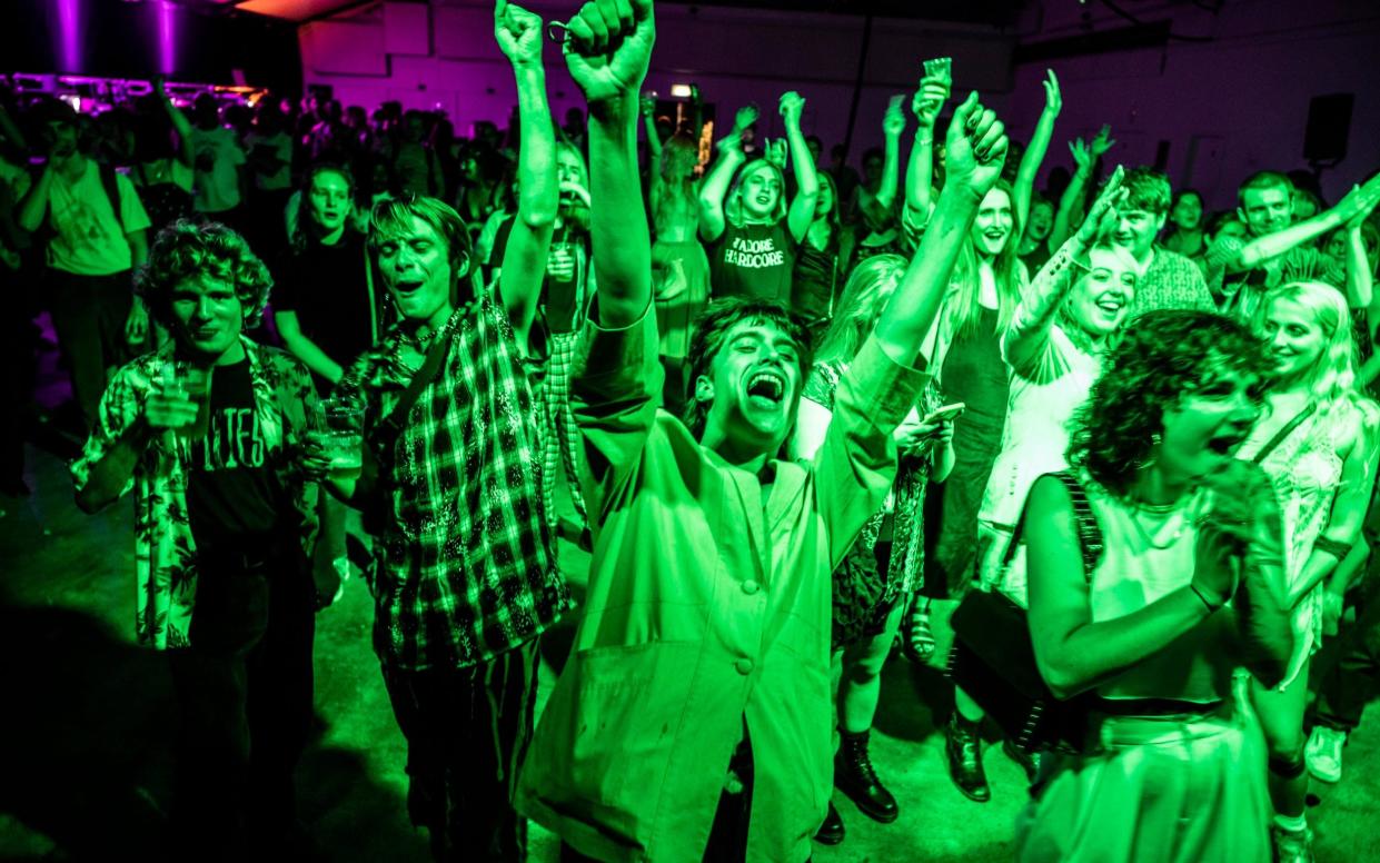 People inside the Oval Space night club in Bethnal Green listening to live music for the First Night of Freedom since the Lockdown rules were lifted - Jeff Gilbert for the Telegraph 