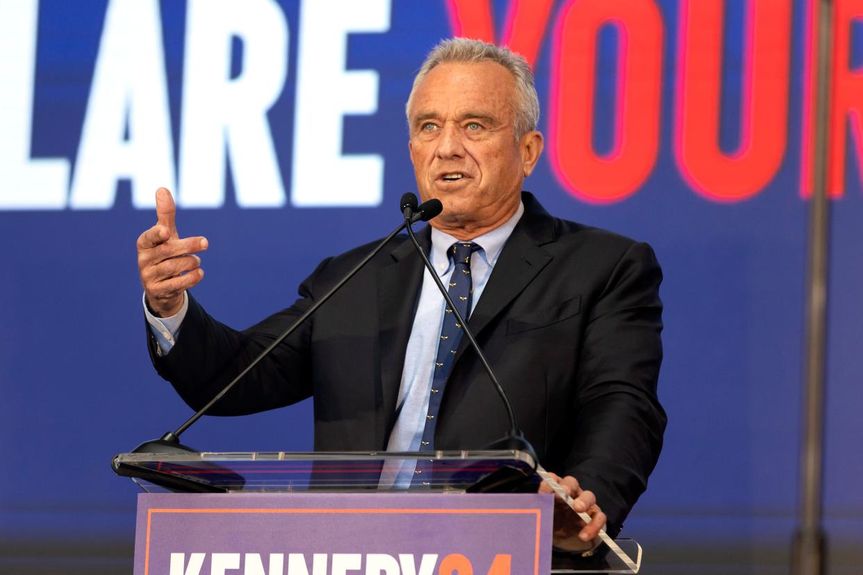 Presidential candidate Robert F. Kennedy announces his Vice President representative during a rally at the Henry J. Kaiser Center for the Arts in Oakland, Calif. on Tuesday Mar 26, 2024 in Oakland, California.