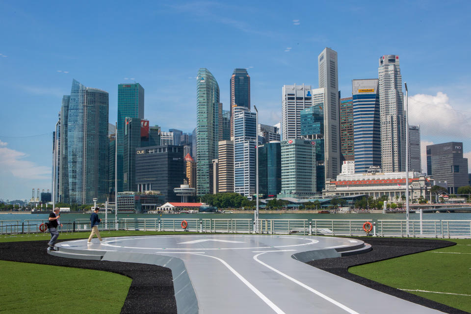 A VoloPort air taxi landing pad seen at the Float @ Marina Bay on 21 October 2019. (PHOTO: Dhany Osman / Yahoo News Singapore)