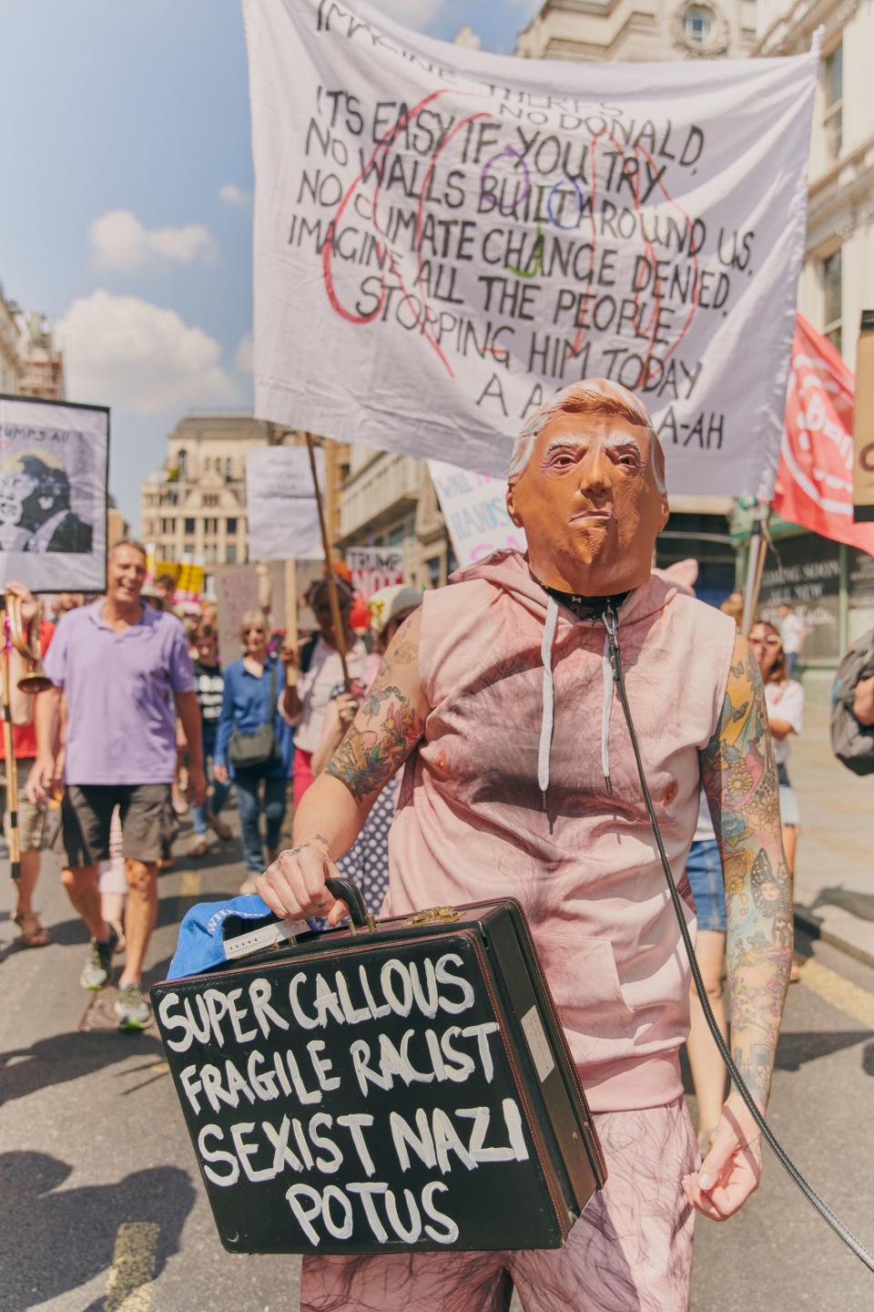 London swelled with protests against Donald Trump during his visit to the U.K., including a giant baby blimp.