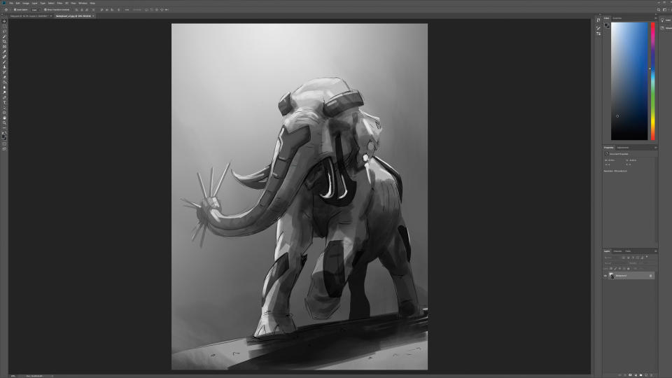 Digital sculpting and painting of elephant in ZBrush and Photoshop by Rob Brunette