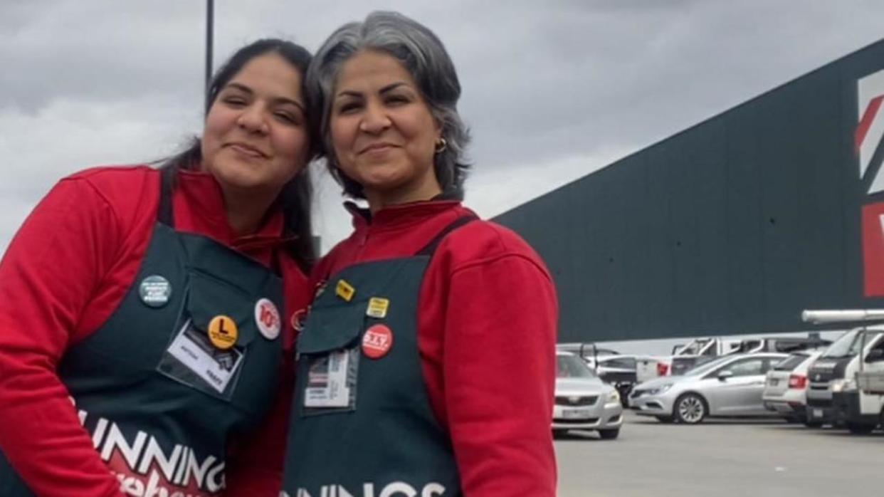 Atena Kashani and her mother Fatemeh Kashani (right) are pictured working at Bunnings in an Instagram post on Atena's account. Picture: Instagram