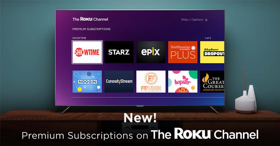 The Roku Channel showing premium channels available.