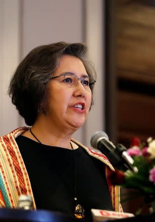 U.N. Special Rapporteur on Human Rights Situation in Myanmar Yanghee Lee speaks during a news conference in Yangon, Myanmar July 21, 2017. REUTERS/Soe Zeya Tun