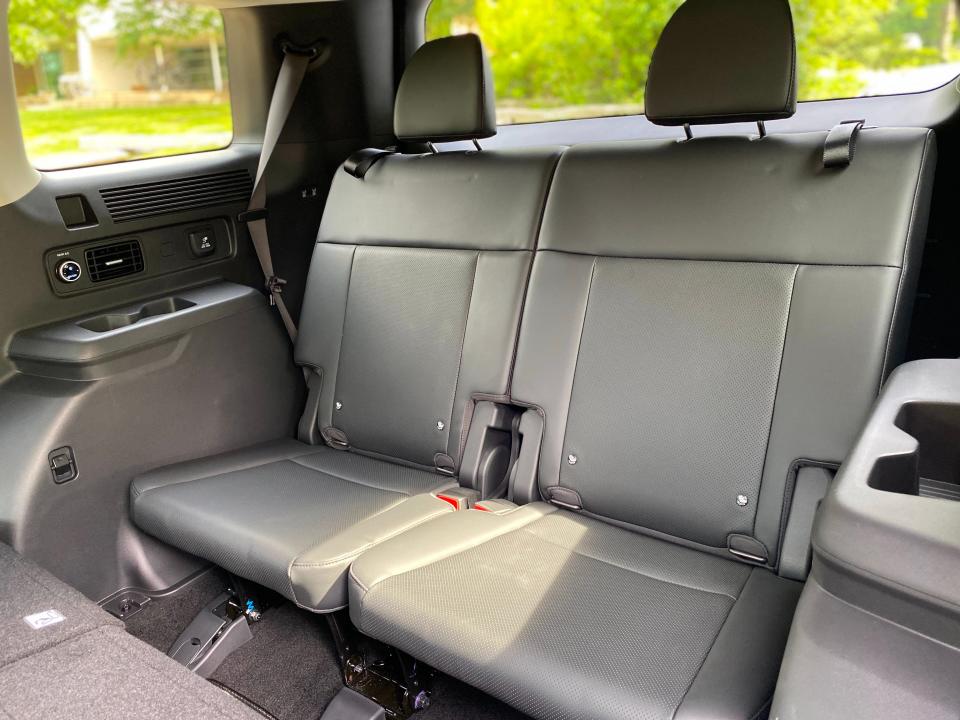 The third-row seats in a 2024 Hyundai Santa Fe SUV.