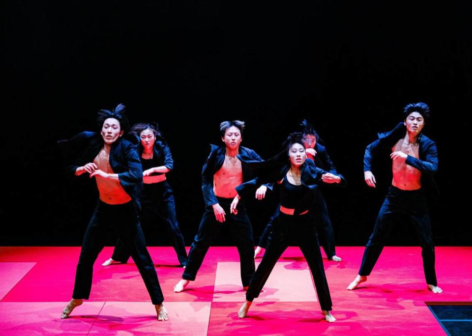 La compañía de gira: Bereishit Dance Company con “Balance & Imbalance” y “Judo” (FUNDarte/ On.Stage Black Box MDCA). En la foto, de izquierda a derecha: Kim Jong-Shin, Lee Da-Som, Lim Jae-Hong, Kim Hye-Rim, Kim Ju-Young y Na Ji-Hun en “Judo”.