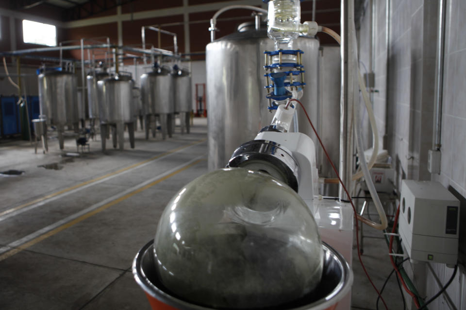 In this April 12, 2013 photo, machines sit in the industrial plant run by Ebococa in Villa Tunari, Bolivia. The one now-defunct factory churned out a million bags of baked coca treats in 2011 and 2012, as well as sweet breads and liquors made from the tough, bitter-tasting coca plant. To enhance the food's edibility, the factory had added sweeteners, corn and cheese flavoring. But to the government's disappointment, the coca food market refused to grow. (AP Photo/Juan Karita)