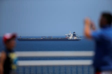 Oil supertanker Grace 1 sits anchored in waters of the British overseas territory of Gibraltar