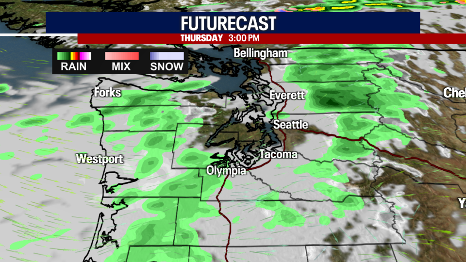 <div>Isolated showers are forecast this afternoon for Western Washington.</div> <strong>(FOX 13 Seattle)</strong>